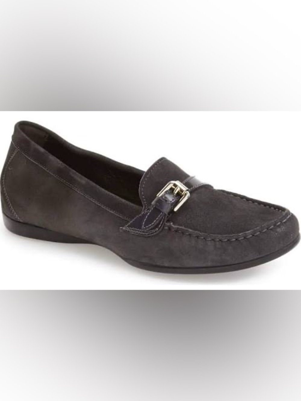 AGL Buckle Moccasin Coal Grey Shimmer Suede Loafer Flat EU 39 / 9 US